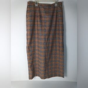 Vintage Burberry Style Classic Tan Plaid Maxi Skirt Size 12 Wool Blend